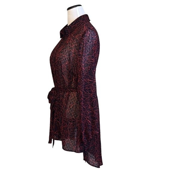 NWT Lane Bryant Sheer Swiss Dot Leaves Print Long Tunic Long Sleeve Tie Belt 18 - Picture 4 of 11